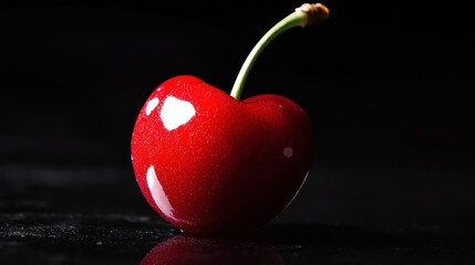 Wall Mural - Single Red Cherry on Black Background