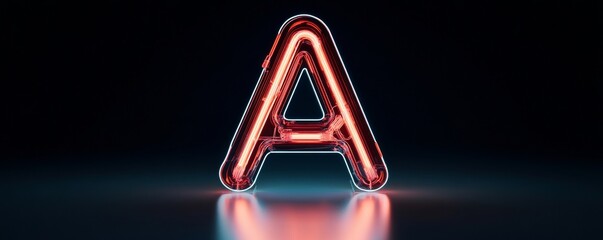 Sticker - Red neon alphabet letter a glowing in dark background