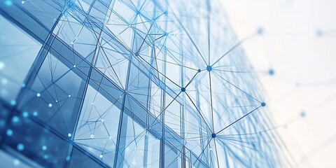 Poster - A network of interconnected nodes forming an abstract, futuristic building with glass