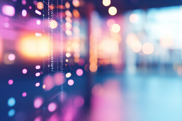 Poster - colorful lights and blurred decorations in a modern interior, depicting vibrant technology and a con