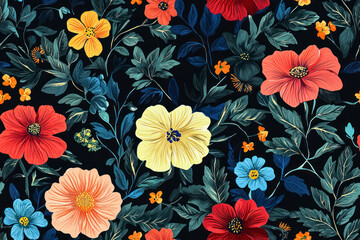 Seamless patterns embroidery style with floral for fabric.