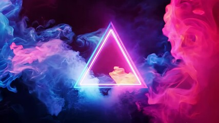 Wall Mural - Neon Triangle with Colorful Smoke in Dark Background Animation