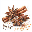 © sorninai - Watercolor illustration. Spices, star anise and cinnamon sticks. Watercolor blurred stains, splashes. Sketch.