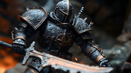 Game figure with removable weapons and detailed armor in action pose