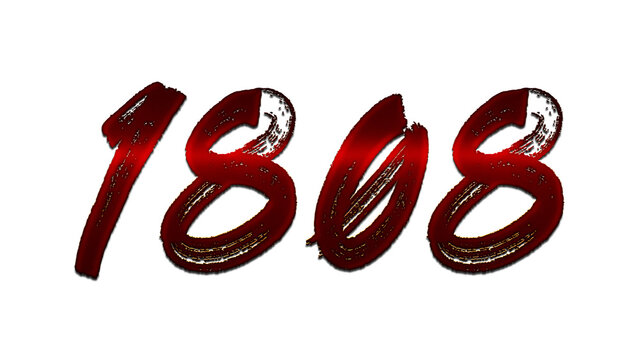 3D blood red number design of 1808 on white background.