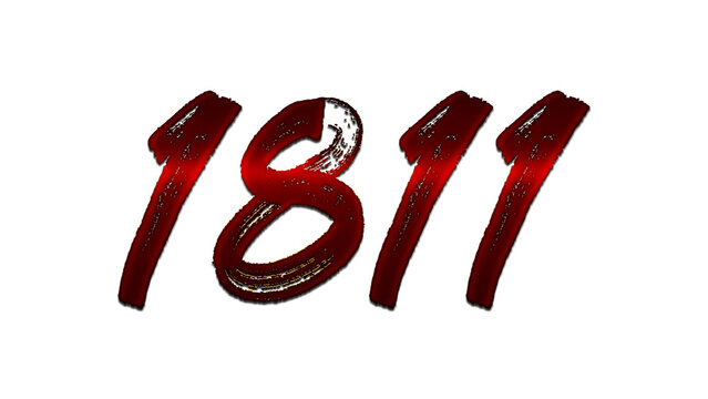3D blood red number design of 1811 on white background.