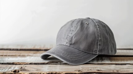 Sticker - Gray Baseball Cap on Wooden Surface