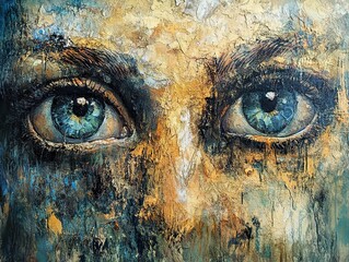 Poster - Intense Blue Eyes - A Close Up Portrait Painting