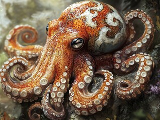 Wall Mural - Close-Up of a Colorful Octopus in its Natural Habitat