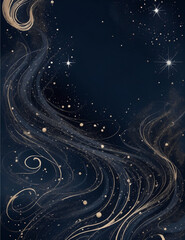 Wall Mural - abstract background with stars - abstract golden and navy blue waves dark background - Generative AI