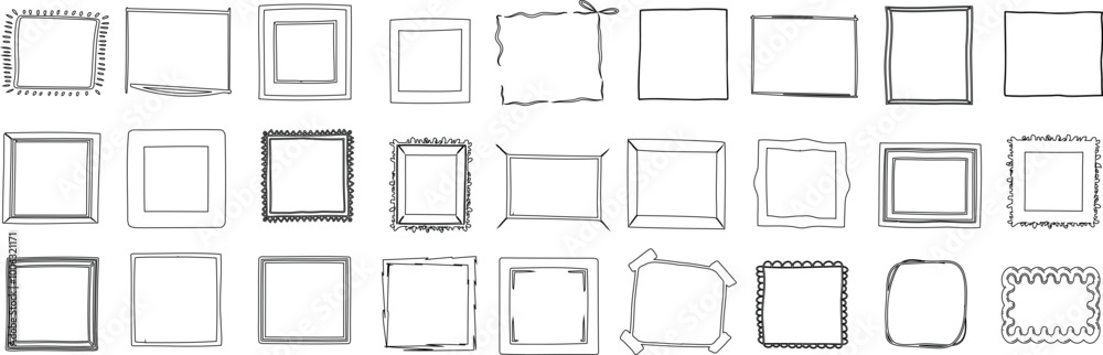 Square frames line art collection. This set of hand drawn minimalist ...