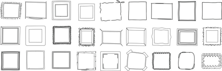 Wall Mural - square frames line art collection. this set of hand drawn minimalist frames showcases various design
