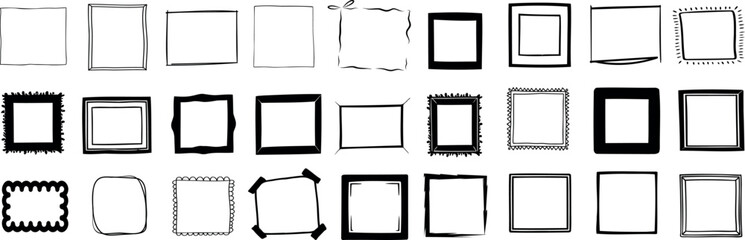 Wall Mural - square frame vector illustration, hand drawn decorative border set, black line art, different sketch