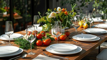 Poster - A table with a vase of flowers and a bowl of tomatoes