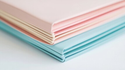 Leinwandbilder - A close-up of three stylish folders, each in different pastel colors, isolated on a bright white surface, perfect for creative projects