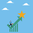 © Master Art - Aspiring to be a successful or quality employee, strong desire to continuously improve, strive for excellence in work concept, Businessman running along path to reach bright star