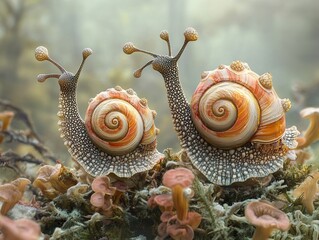 Canvas Print - Whimsical Snails in a Dreamy Forest