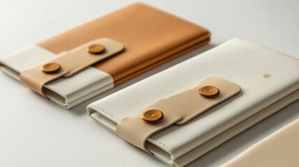 Leinwandbilder - A close-up shot of three folders featuring unique closure mechanisms, placed on a white background, highlighting innovative design
