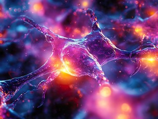 Wall Mural - microscopic view of a neuron: exploring the complexity of the brain