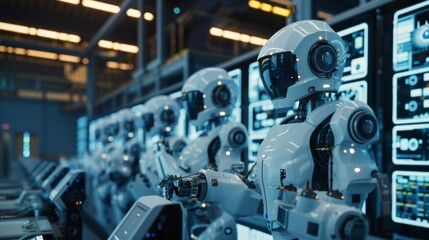 Poster - A group of robots are standing in a factory