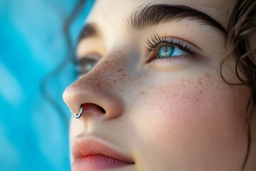 Canvas Print - Beautiful girl with blue eyes and piercing. closeup portrait