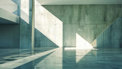Wall Mural - sunlight streams through the windows of a modern building, casting long shadows on the concrete floo