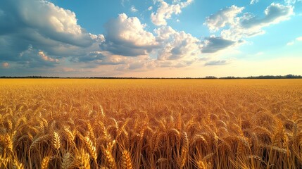 Canvas Print - Golden Wheat Field Under a Cloudy Sky