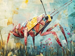 Canvas Print - Abstract Grasshopper: A Colorful and Geometric Interpretation of Nature