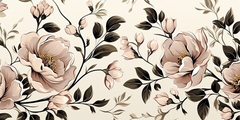 Sticker - A delicate floral pattern of soft pink blossoms and dark foliage intertwined, creating a timeless design that evokes beauty and tranquility.