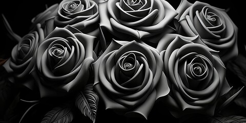 Poster - A Monochromatic Symphony of Petals, Where Light Plays on the Curving Textures of Each Layer