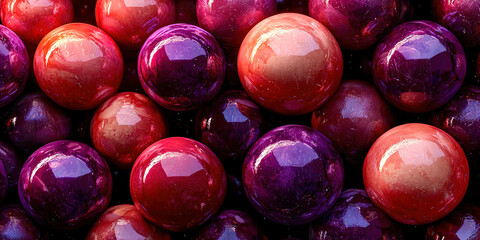 A bunch of purple and red balls are piled up