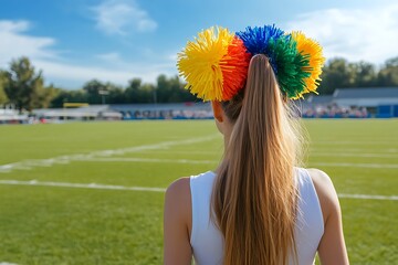 Portrait of beautiful cheerleading with pompom.