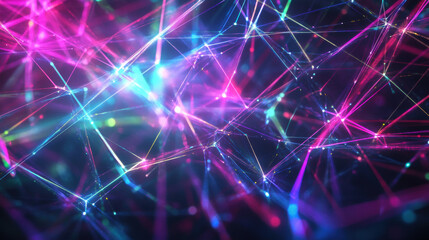 vibrant network of holographic light lines creates mesmerizing visual effect, symbolizing connectivity and technology. interplay of colors evokes sense of depth and innovation