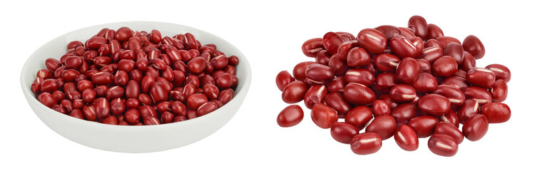 Canvas Print - Red adzuki beans in ceramic bowl isolated on white background