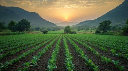 Poster - Sunrise over Green Field