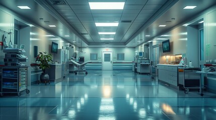 Poster - A hospital room with a large open space and a lot of medical equipment