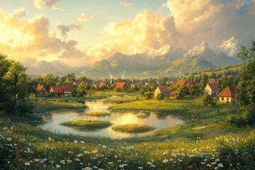 Canvas Print - Peaceful Mountain Village