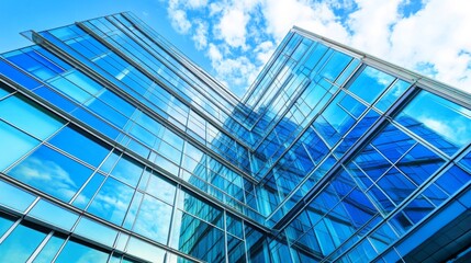 Poster - A modern glass building reflecting the sky, showcasing innovative architecture and unique design elements.