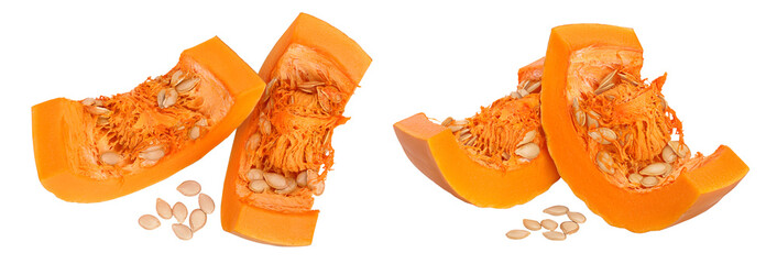 Wall Mural - butternut squash piece isolated on white background with full depth of field. Top view. Flat lay