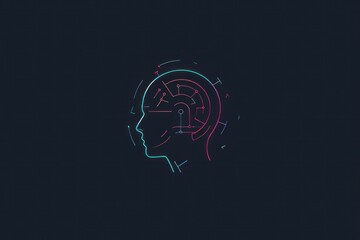 Poster - artificial intelligence, technology, brain, digital art, cybernetic, neural network, futuristic design, profile silhouette illustration with digital circuit patterns