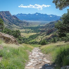 Canvas Print - Scenic Overlook of Valley with Mountains in Background