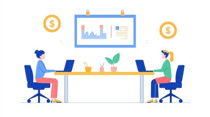 Poster - Vector illustrations showcasing business and finance themes, ideal for covers, banners, posters, and brochures, depicting office environments and teamwork in financial administration.