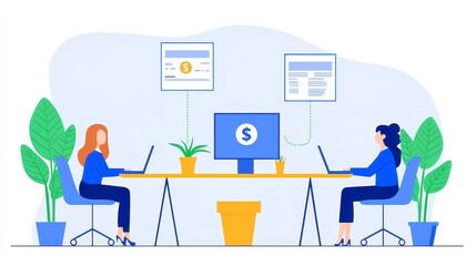 Poster - Vector illustrations for business finance, showcasing financial administration concepts, office teamwork, cover designs, banners, posters, and brochures for professional use