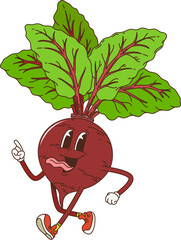 groovy beet vegetable as retro cartoon character with funny silly face, vector comic. groovy funky b