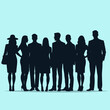 © umut hasanoglu - A silhouette of a diverse group of men and women standing together against a light blue background.