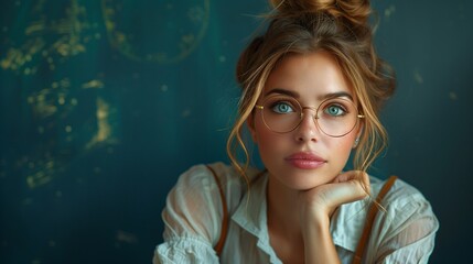 Poster - Thoughtful young woman with glasses