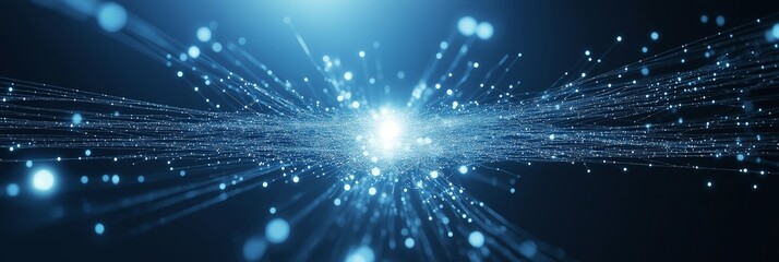 Poster - A blue light with many small dots is shown. The image has a futuristic and otherworldly feel to it