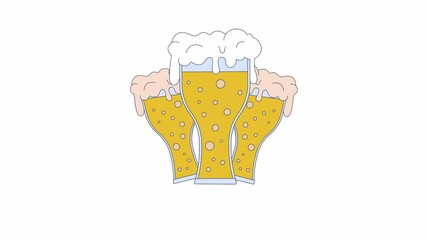 Poster - Fresh beer with bubbles and froth in glasses 2D object animation. Oktoberfest drinks cartoon 4K video, alpha channel. Craft light alcohol drinks for guests animated flat item on white background