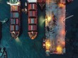 © วรวิทย์ ทรงพลยศ - Aerial View of Bustling Seaport with Cargo Containers and Ships at Dock