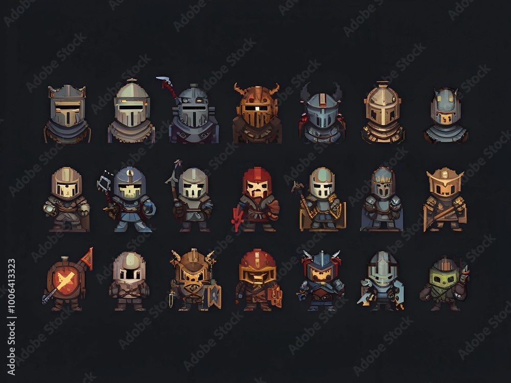 game characters knight in armor for the game pixel art 8 bit AI ...